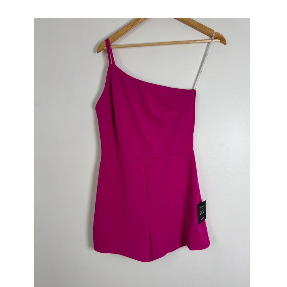 Barbiecore Lulus Womens Med One Shoulder Romper Magenta Pink Skort Party Dress
